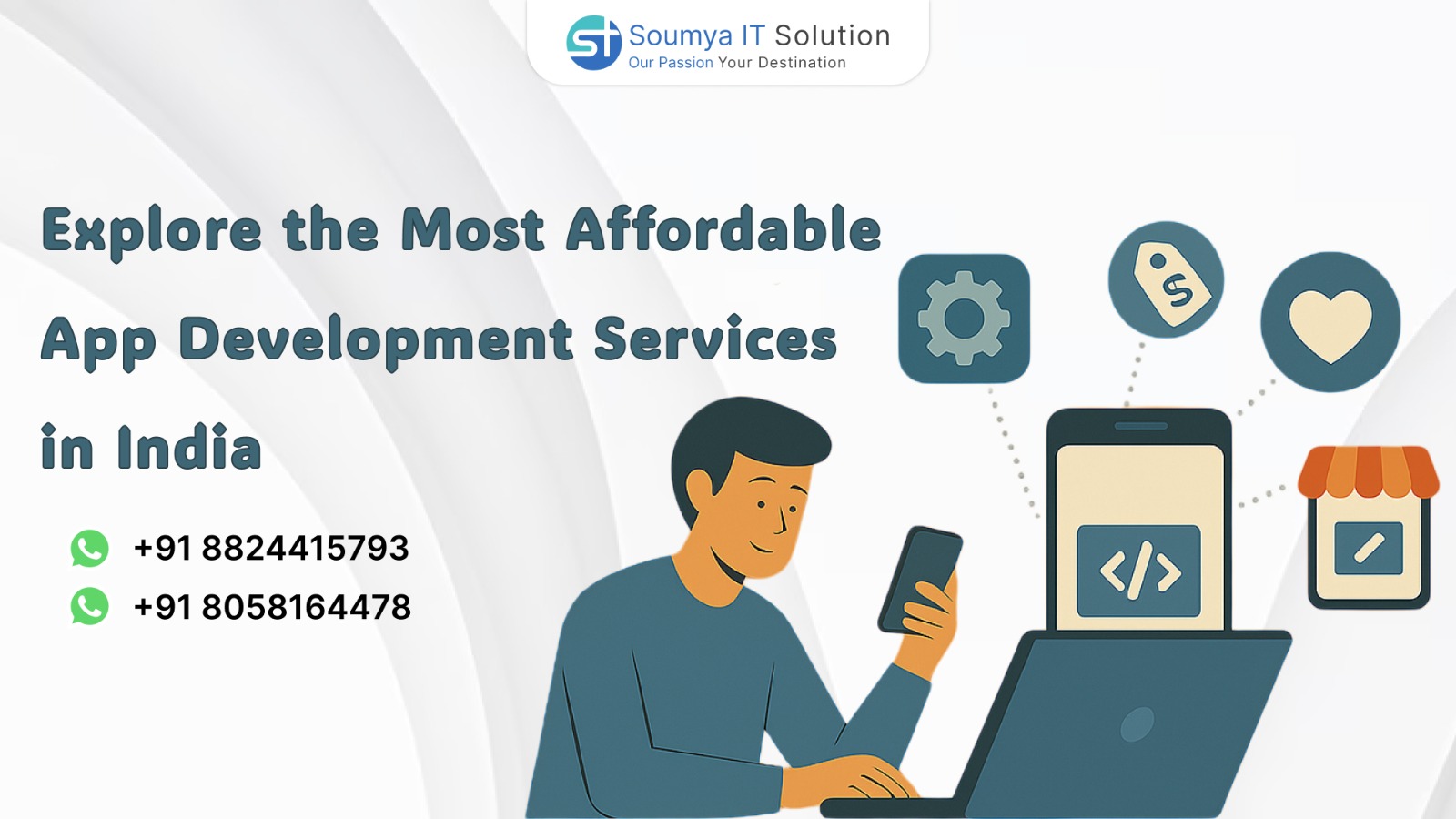 Affordable mobile app development team in India working on laptops